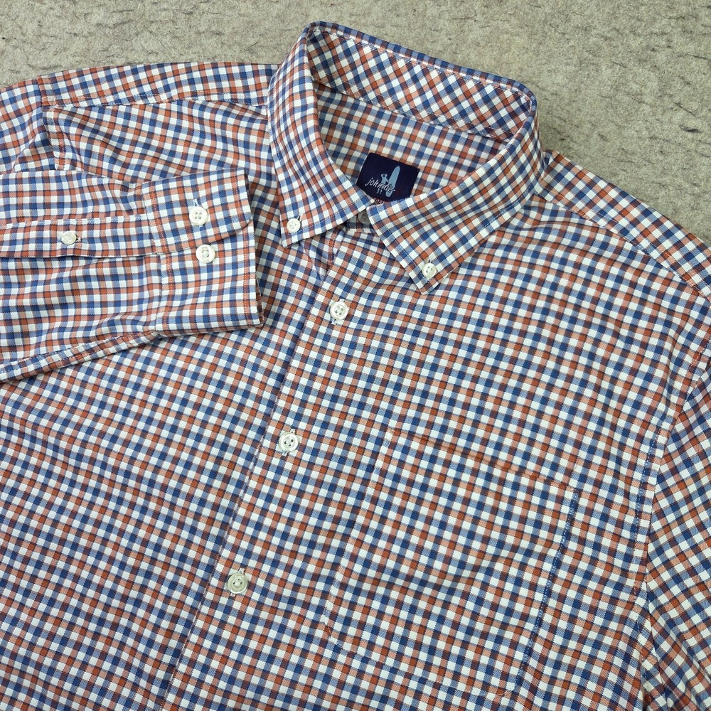 Johnnie O Performance Shirt Mens M Blue Gingham Check Long Sleeve Button Down